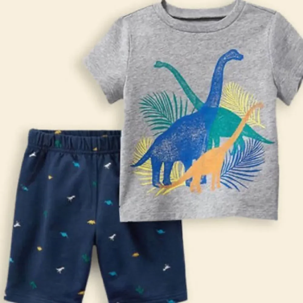Dinosaur size 6 boys shorts short sleeve shirt gray blue outfit pajamas